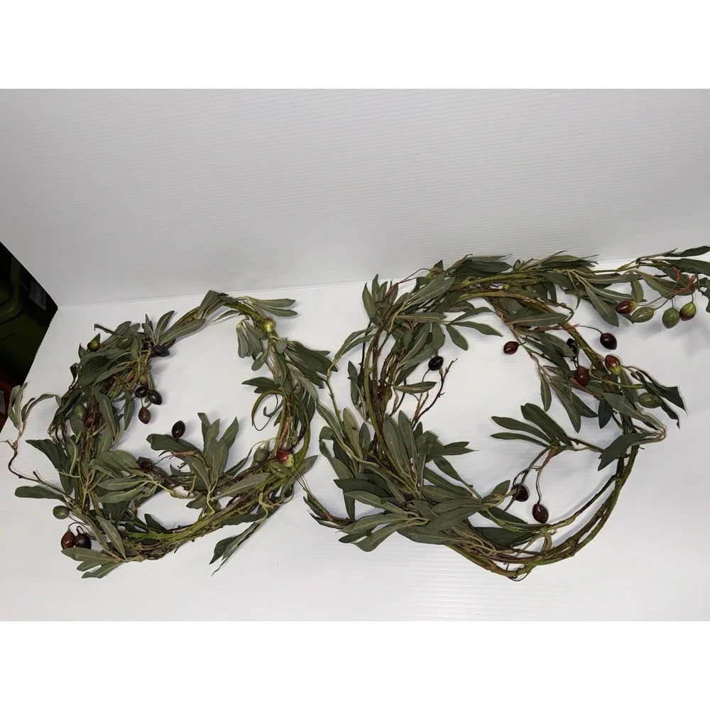 Lot of 2 6ft + Olive Branch Garlands Artificial Olive Tree Farmhouse Decor Wine